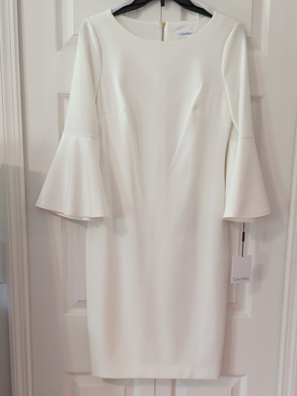 Calvin Klein Cream Bell-Sleeve Sheath Dress